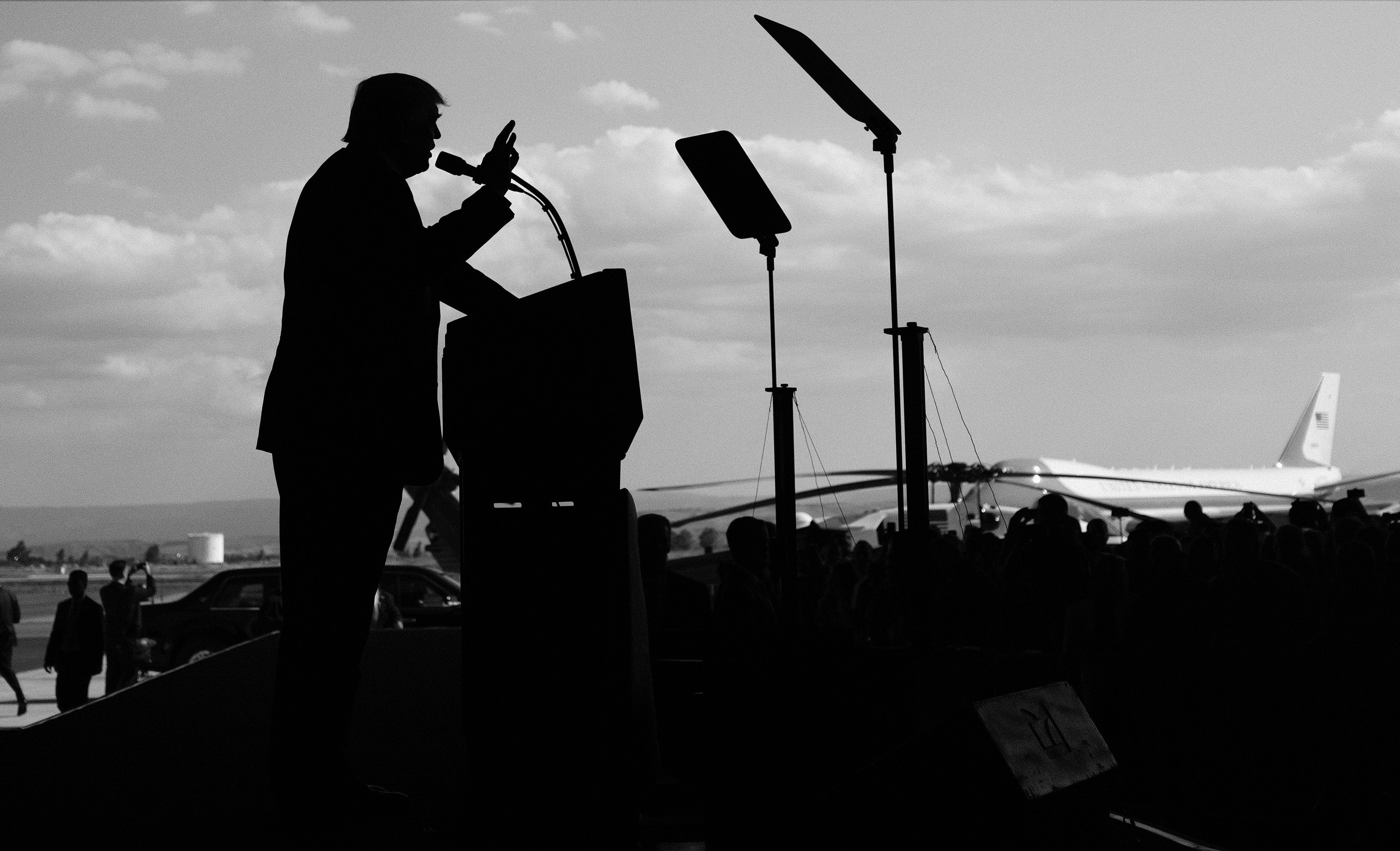 President Donald Trump addresses U.S. military personnel and families at Naval Air Station Signella in Sicily, Italy.