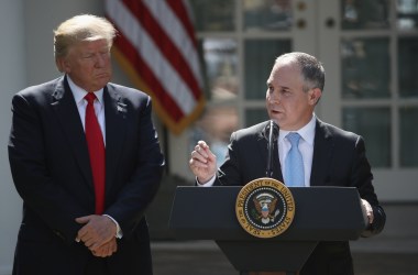 Scott Pruitt speaks in the Rose Garden at the White House after President Donald Trump announced his decision to pull the United States out of the Paris climate agreement, June 1st, 2017, in Washington, D.C.