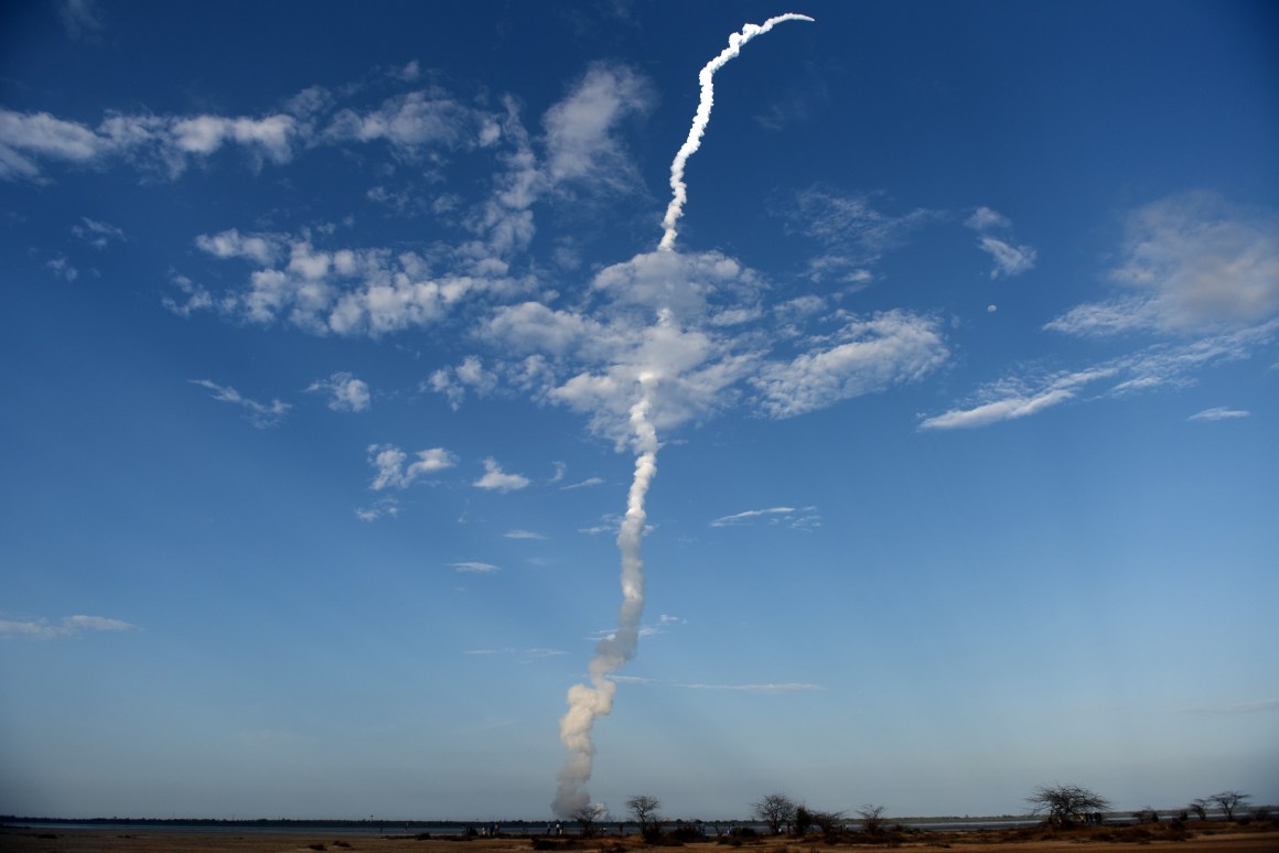 The Indian Space Research Organisation communication satellite GSAT-19, carried onboard the Geosynchronous Satellite Launch Vehicle, launches from Sriharikota on June 5th, 2017.