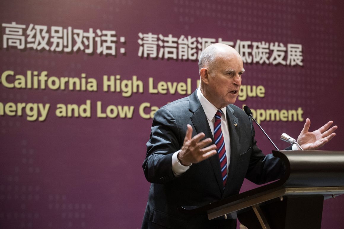 California Governor Jerry Brown speaks during an energy policy conference in Beijing on June 8th, 2017.