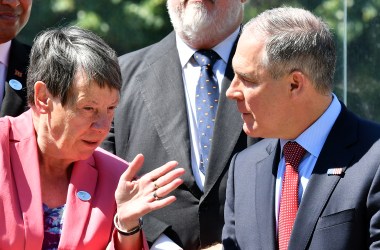 Germany's Environment Minister Barbara Hendricks and head of the Environmental Protection Agency Scott Pruitt talk during the G7 Environment summit in Italy on June 11th, 2017.