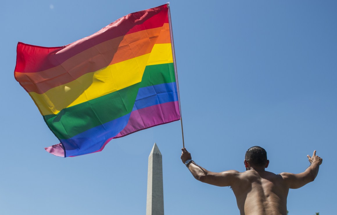 LGBT members and their supporters take part of the Equality March for Unity & Pride parade near the Washington monument in Washington, D.C., on June 11th, 2017.