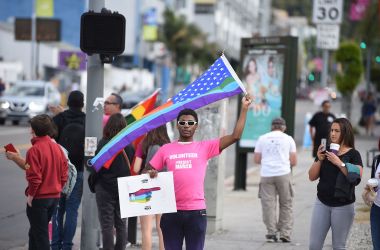 Members of the LGBT community and their supporters participate in the #ResistMarch at the L.A. Pride Festival in Hollywood, California, on June 11th, 2017.