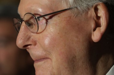 Senate Majority Leader Mitch McConnell talks to reporters at the U.S. Capitol on June 20th, 2017.