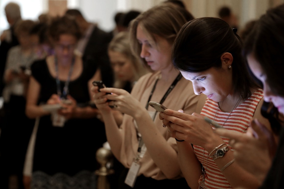 Dozens of reporters wait in the U.S. Capitol as GOP senators get their first look at new health-care legislation on June 22nd, 2017.