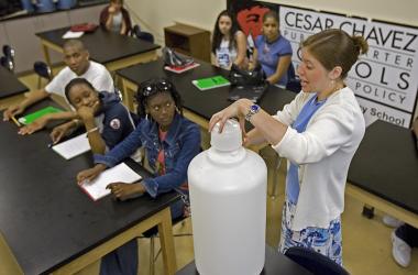 Jennifer Kirmes teaches science class at Cesar Chavez Public Charter School in Washington, D.C.