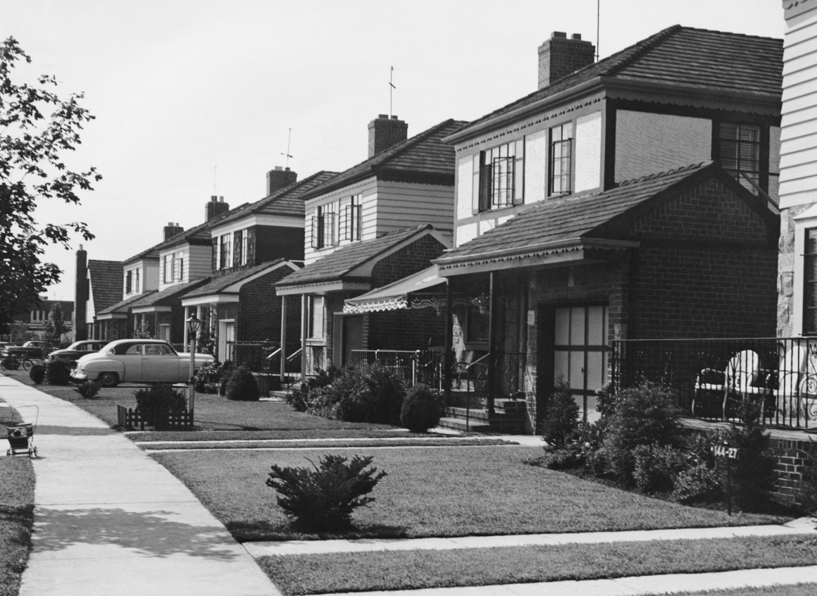 A row of houses, circa 1950.