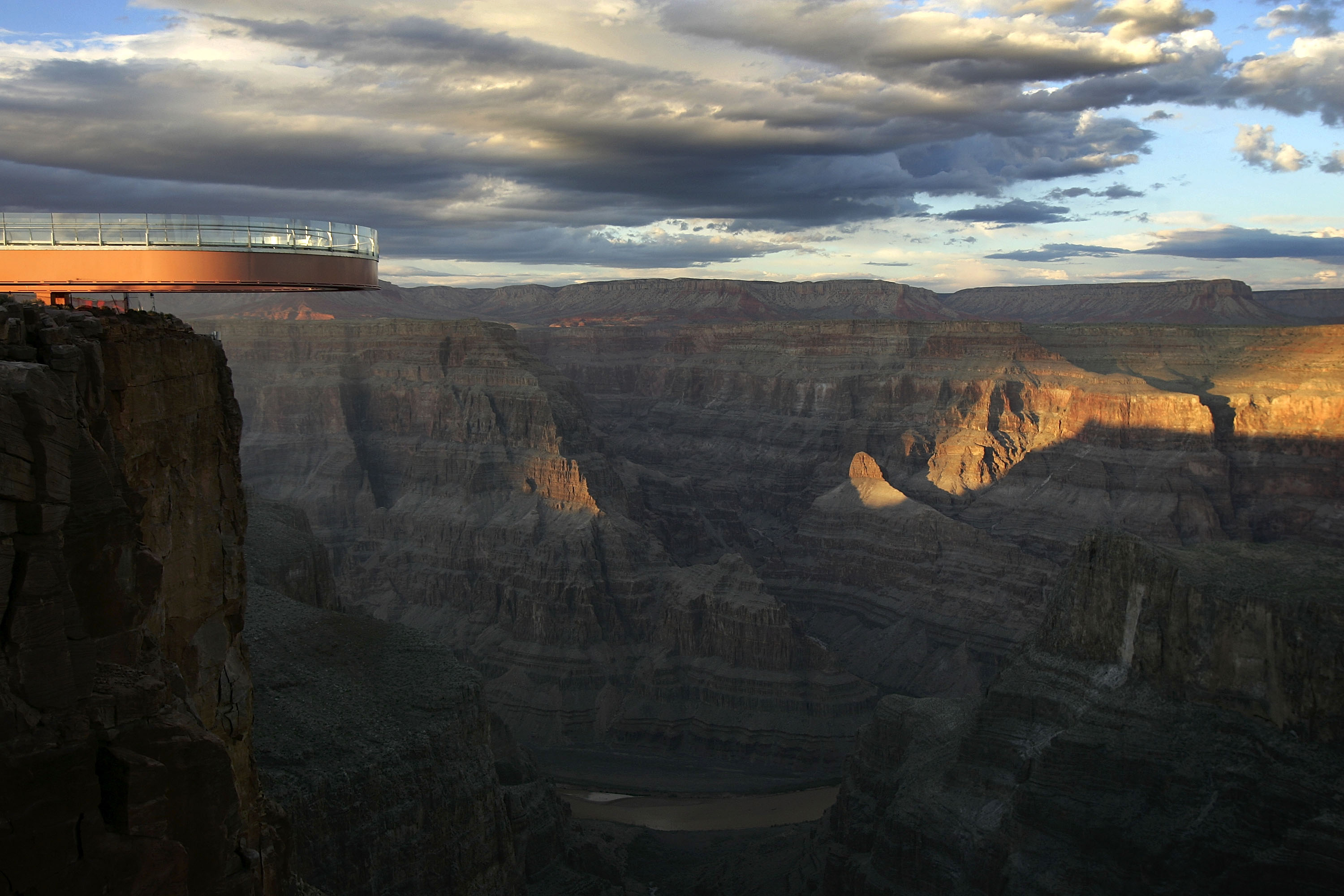 The sun sets on the evening of the first official walk on the Skywalk, on March 20th, 2007, on the Hualapai Reservation at Grand Canyon, Arizona.