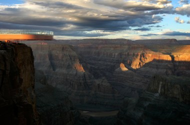 The sun sets on the evening of the first official walk on the Skywalk, on March 20th, 2007, on the Hualapai Reservation at Grand Canyon, Arizona.