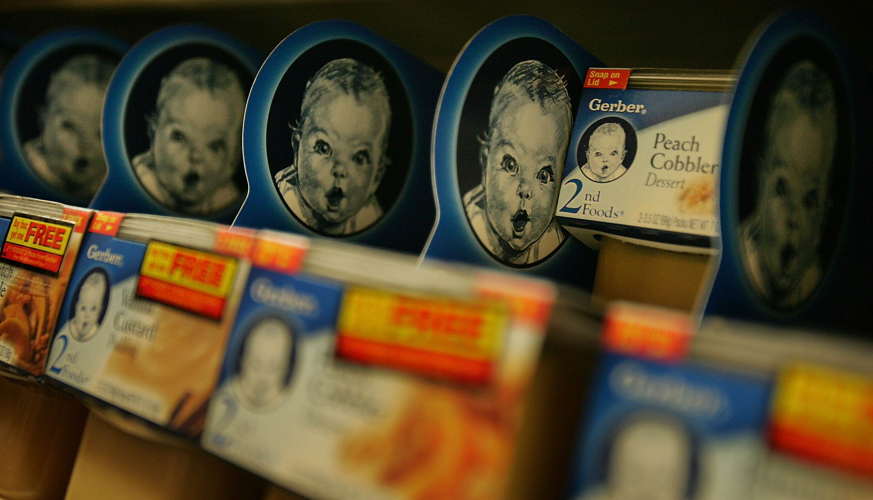 Gerber baby food products on a supermarket shelf in New York City on April 12th, 2007.