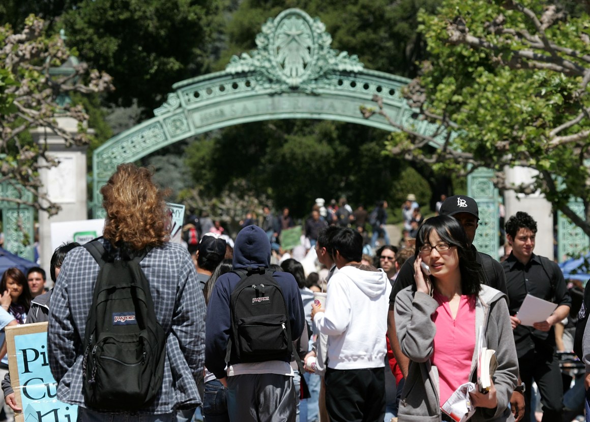 University of California–Berkeley students walk campus on April 17th, 2007, in Berkeley, California.