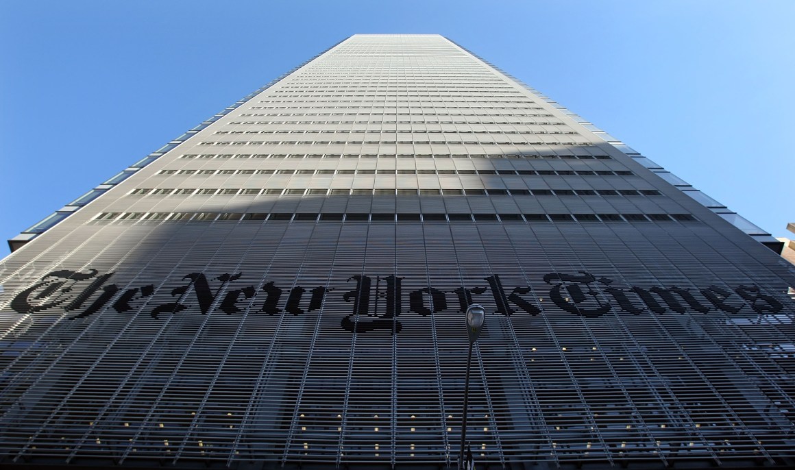 The New York Times headquarters is seen February 14th, 2008, in New York City.