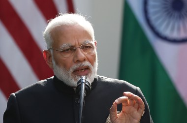 Indian Prime Minister Narendra Modi speaks while delivering joint statements with U.S. President Donald Trump in the Rose Garden of the White House on June 26th, 2017, in Washington, D.C.