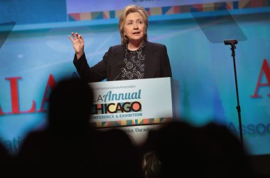 Hillary Clinton speaks to guests at the American Library Association's annual conference on June 27th, 2017, in Chicago, Illinois. Her speech was sponsored by Simon & Schuster.