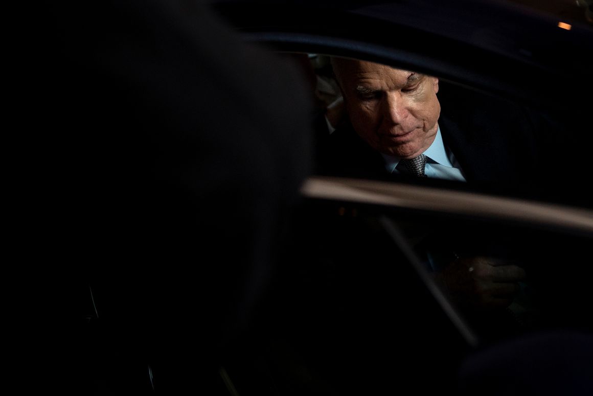 Senator John McCain (R-Arizona) leaves after a procedural vote on health care on Capitol Hill on July 25th, 2017, in Washington, D.C.