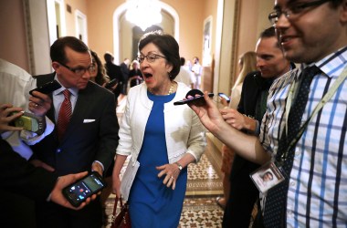 Senator Susan Collins talks to reporters following a Republican caucus meeting in the U.S. Capitol on July 27th, 2017, in Washington, D.C.