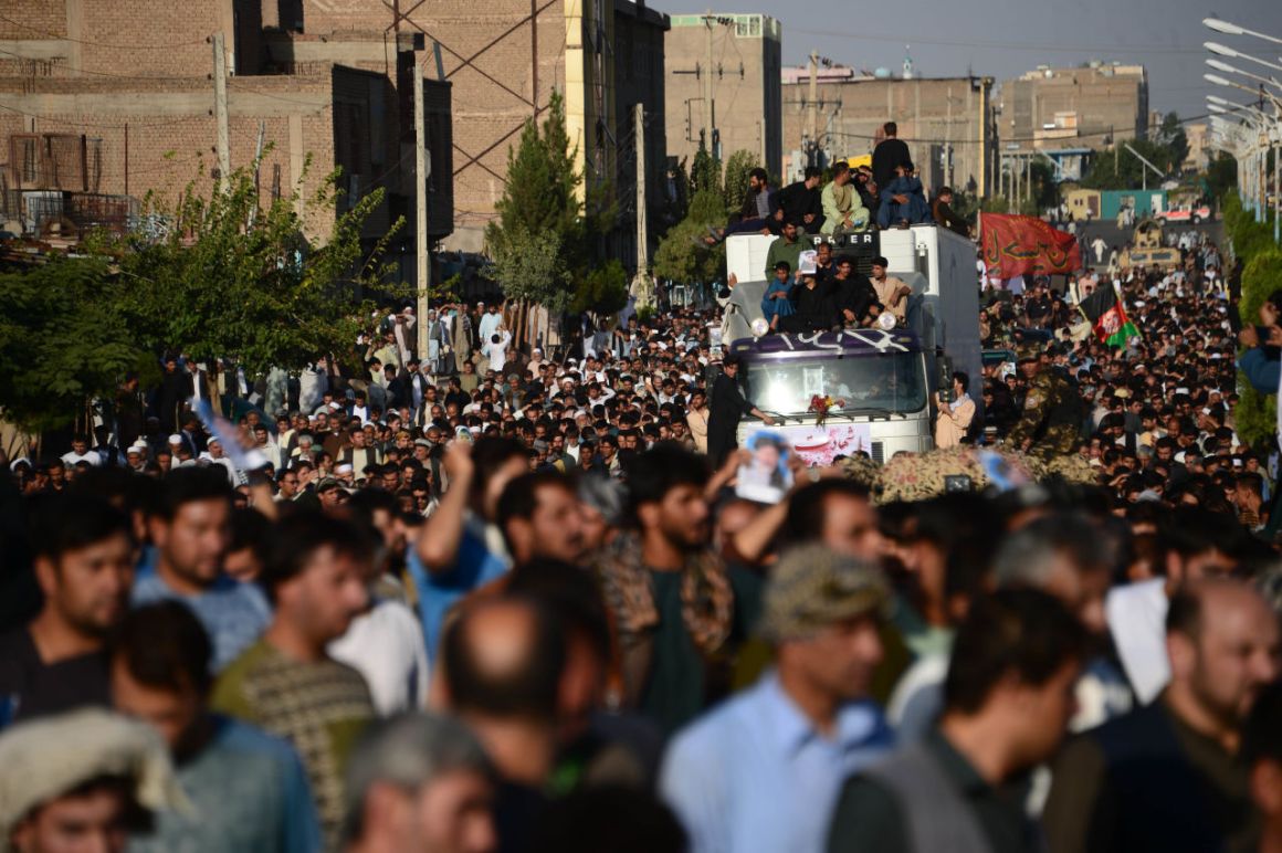 Afghan protesters shout against the Islamic State group following a mosque attack that killed 33 people in Herat on August 2nd, 2017.