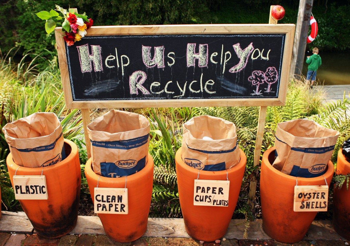 A local recycling scheme in Matakana, New Zealand.