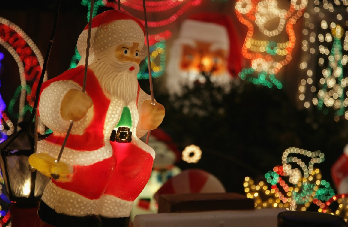 Christmas lights are displayed on a house on December 1st, 2008, in Melksham, England.