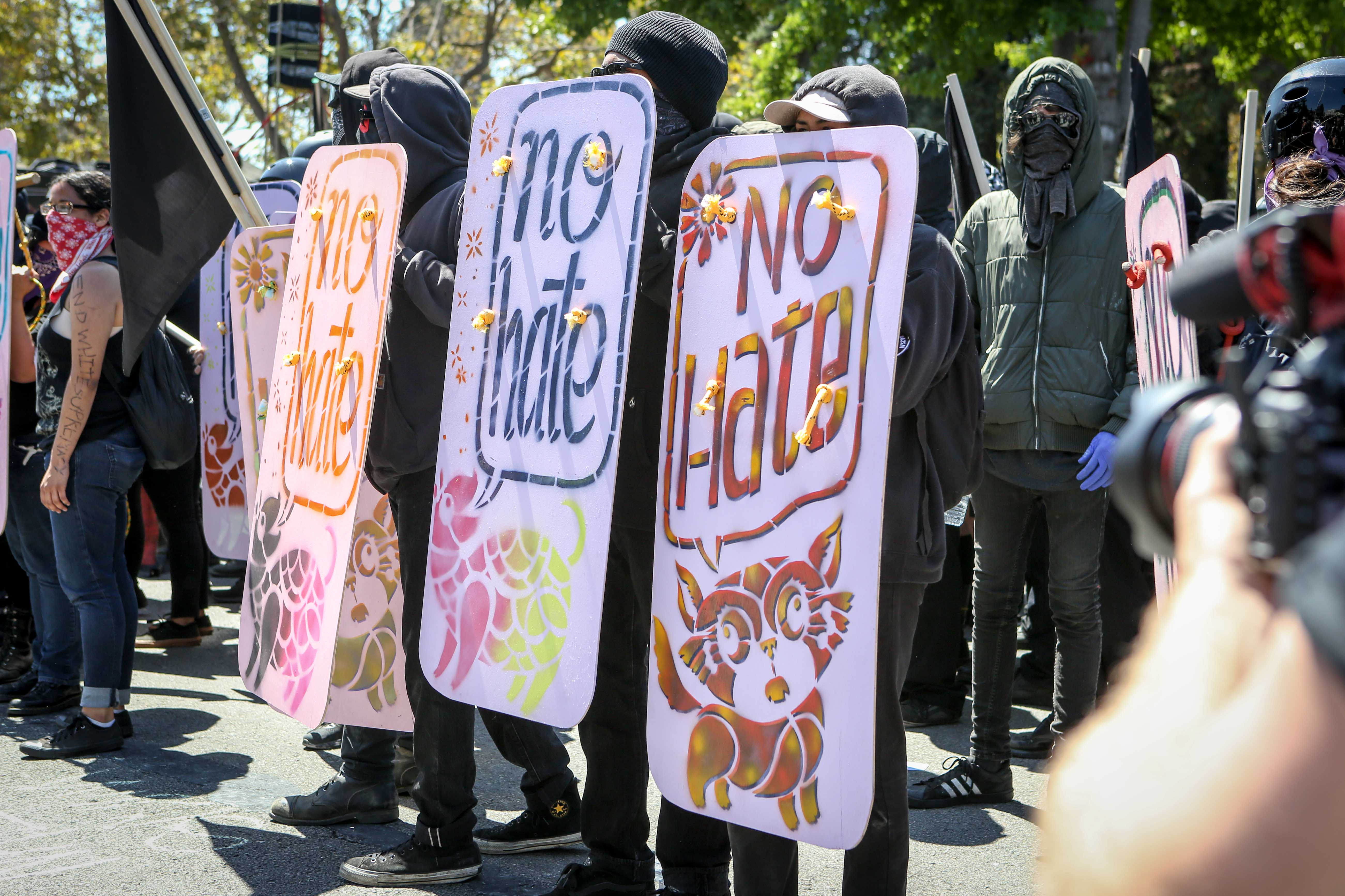 Antifa members gather to protest the right-wing No to Marxism rally in Berkeley, California, on August 27th, 2017.