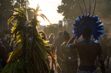 Performers and revelers make their way home at the end of the Notting Hill Carnival on August 28th, 2017, in London, England. The Notting Hill Carnival has taken place since 1966 and now has an attendance of over two million people.