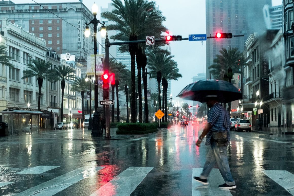 Rain falls in New Orleans, Louisiana, on August 29th, 2017.