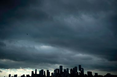 A view of the Houston skyline after heavy rains broke during the aftermath of Hurricane Harvey on August 29th, 2017.