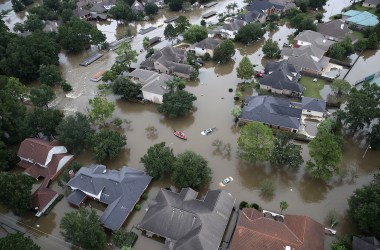 Flooded homes are shown near Lake Houston following Hurricane Harvey on August 30th, 2017, in Houston, Texas.