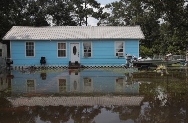 Floodwater surrounds a home after torrential rains pounded Southeast Texas following Hurricane and Tropical Storm Harvey causing widespread flooding on September 3rd, 2017, in Orange, Texas. Harvey, which made landfall north of Corpus Christi August 25th, has dumped nearly 50 inches of rain in and around Houston.