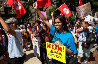 Demonstrators march in response to the Trump administration's announcement that it would end the Deferred Action for Childhood Arrivals program on September 5th, 2017, in Washington, D.C.