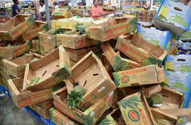 Empty boxes of produce at Costco.