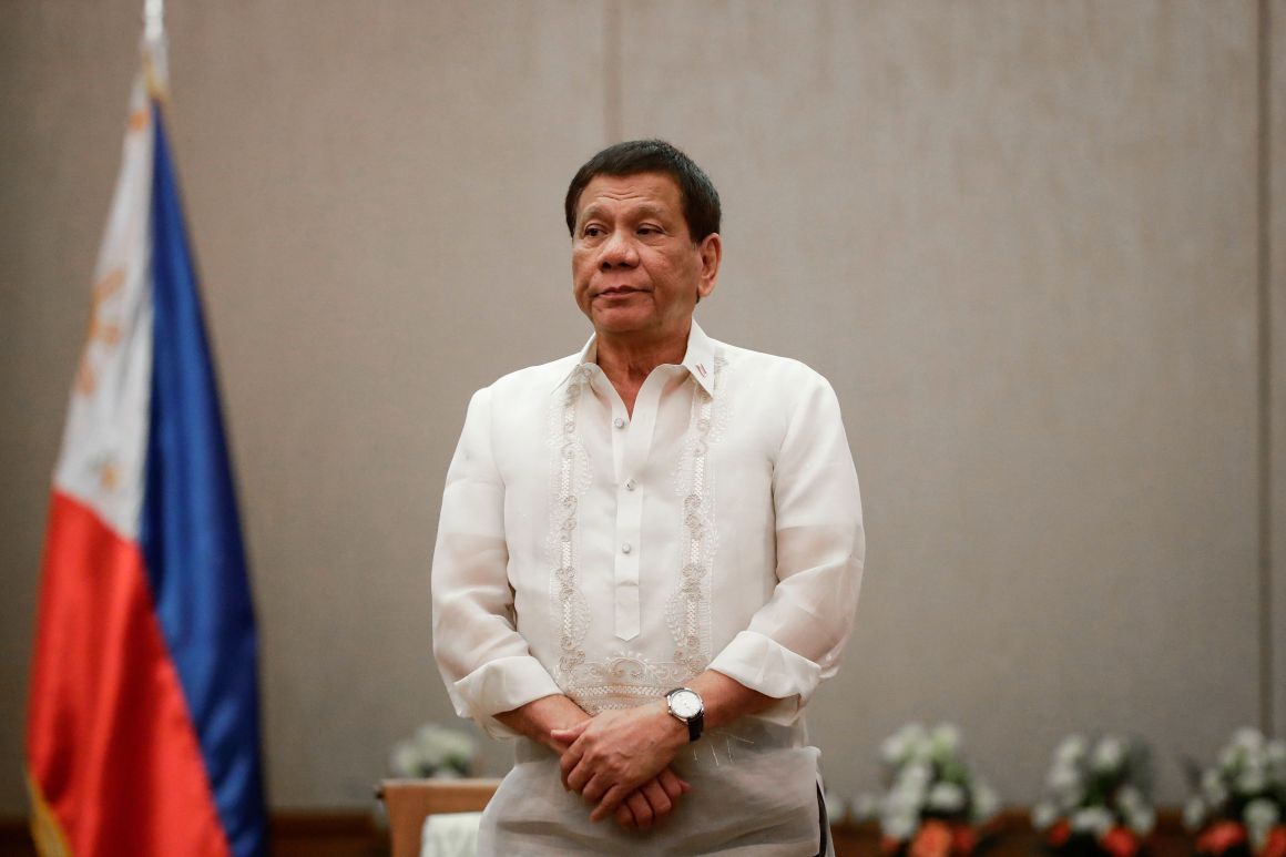 President of the Philippines Rodrigo Duterte looks on during a courtesy call with Association of Southeast Asian Nations.