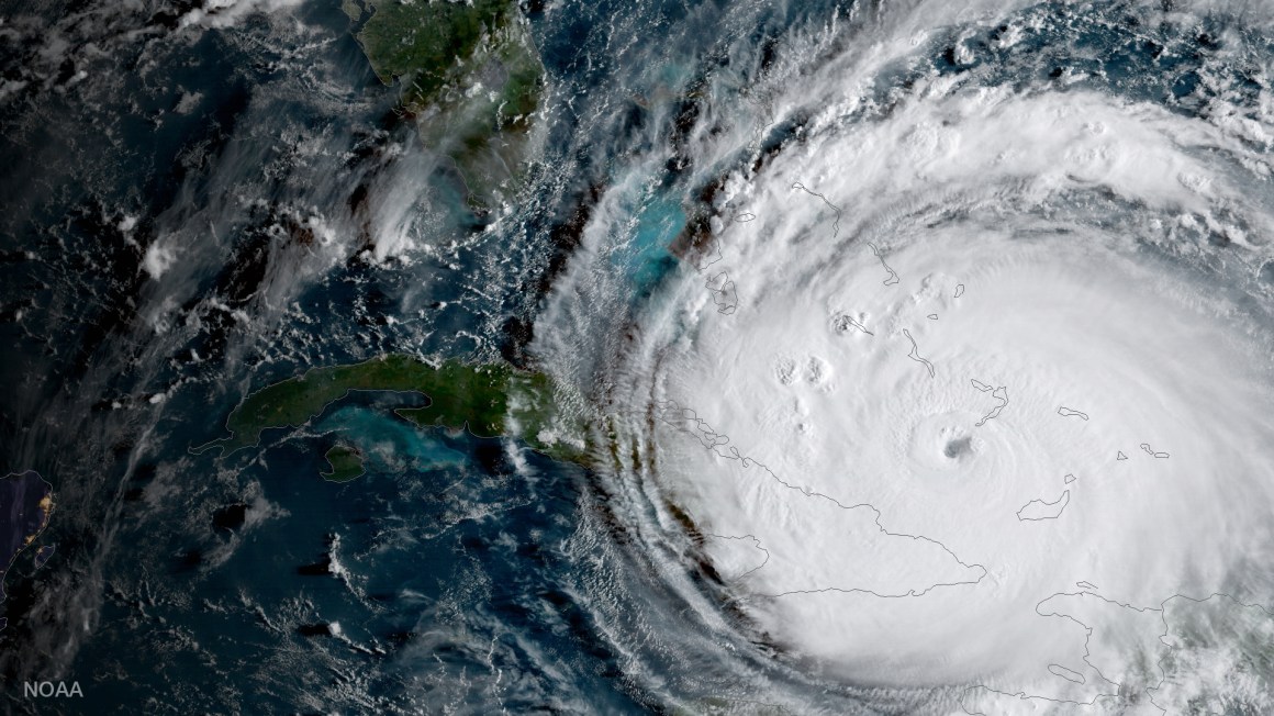 A satellite image shows Hurricane Irma passing the eastern end of Cuba on the morning of September 8th, 2017.