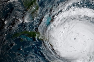 A satellite image shows Hurricane Irma passing the eastern end of Cuba on the morning of September 8th, 2017.