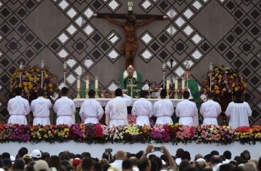 Pope Francis celebrates an open air mass at Contecar—Cartagena's maritime terminal—during the last day of his visit to Colombia on September 10th, 2017.