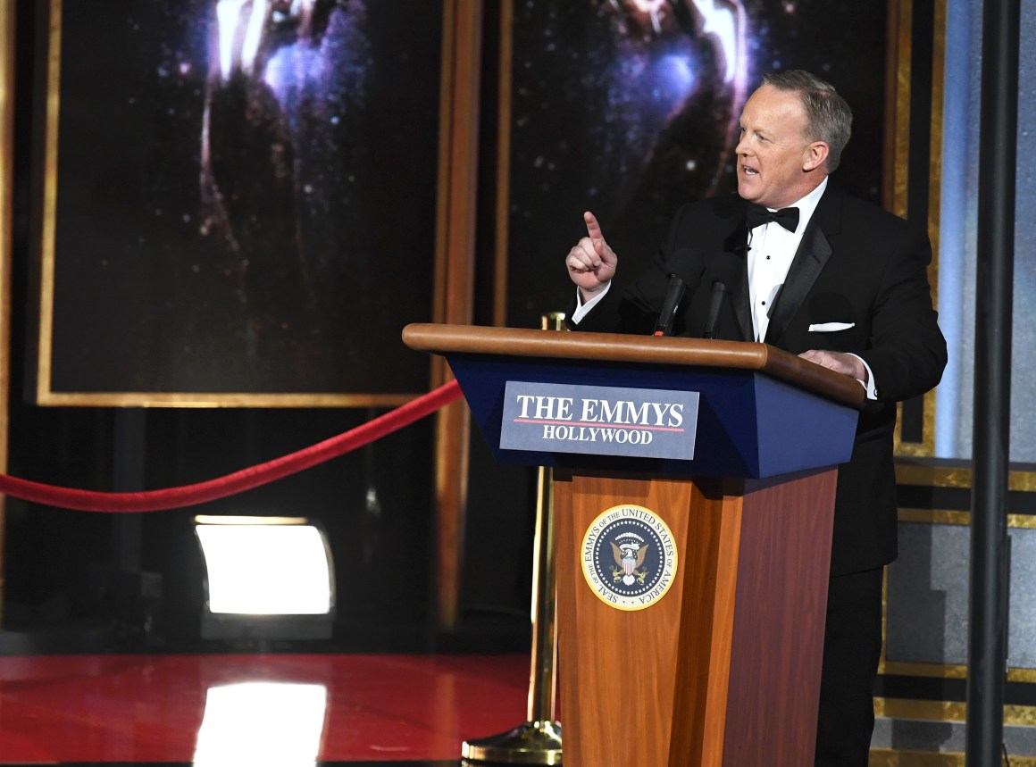 Former White House Press Secretary Sean Spicer speaks onstage during the 69th Annual Primetime Emmy Awards at Microsoft Theater on September 17th, 2017, in Los Angeles, California.