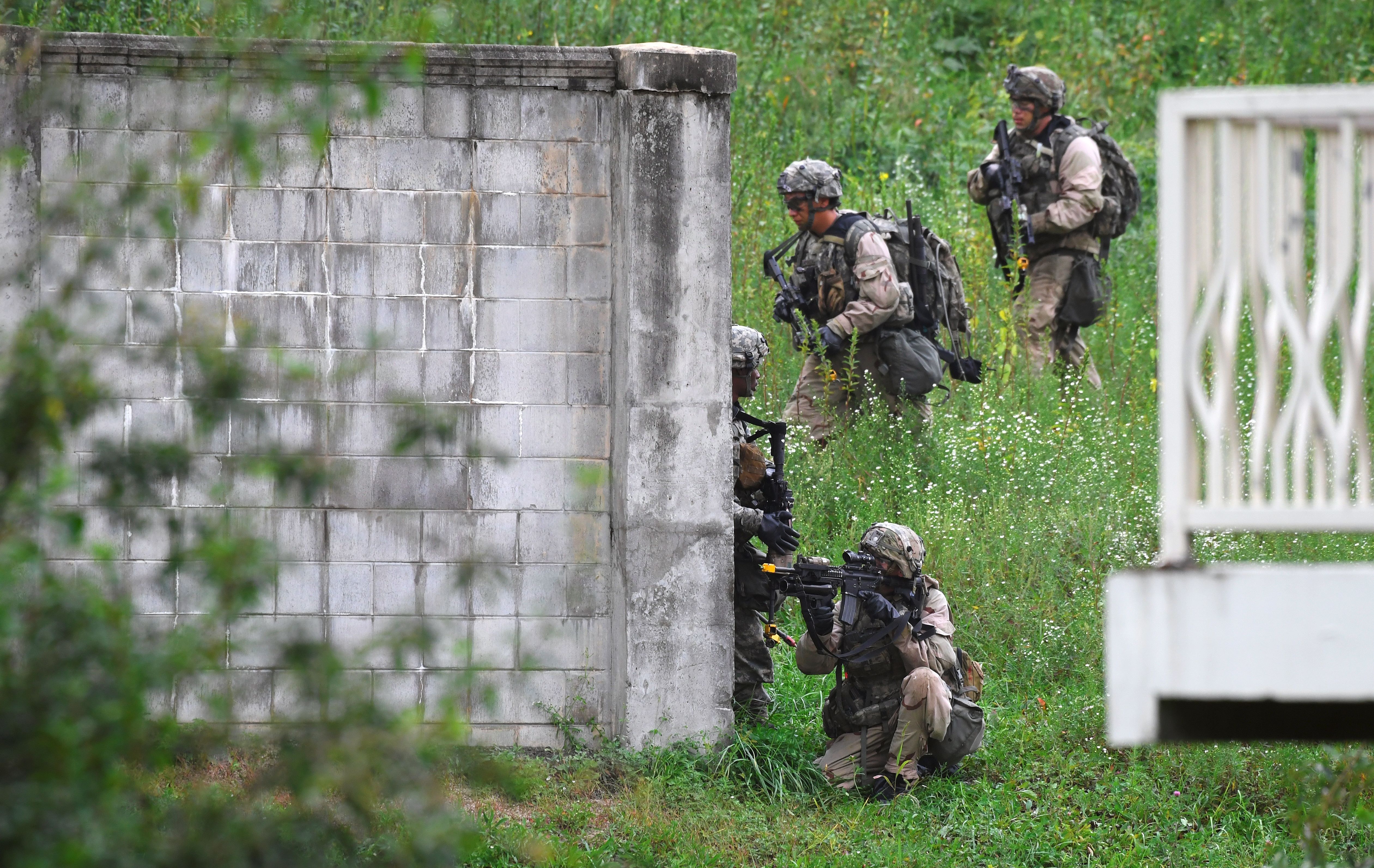 U.S. soldiers participate in a South Korea-U.S. combined arms collective training exercise at the U.S. Army's Rodriguez shooting range in Pocheon, about 70 km northeast of Seoul, near the heavily fortified border with North Korea on September 19th, 2017.