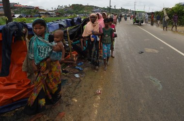 Rohingya Muslim refugees camp on a road near the Bangladehsi district of Ukhia on September 19th, 2017.