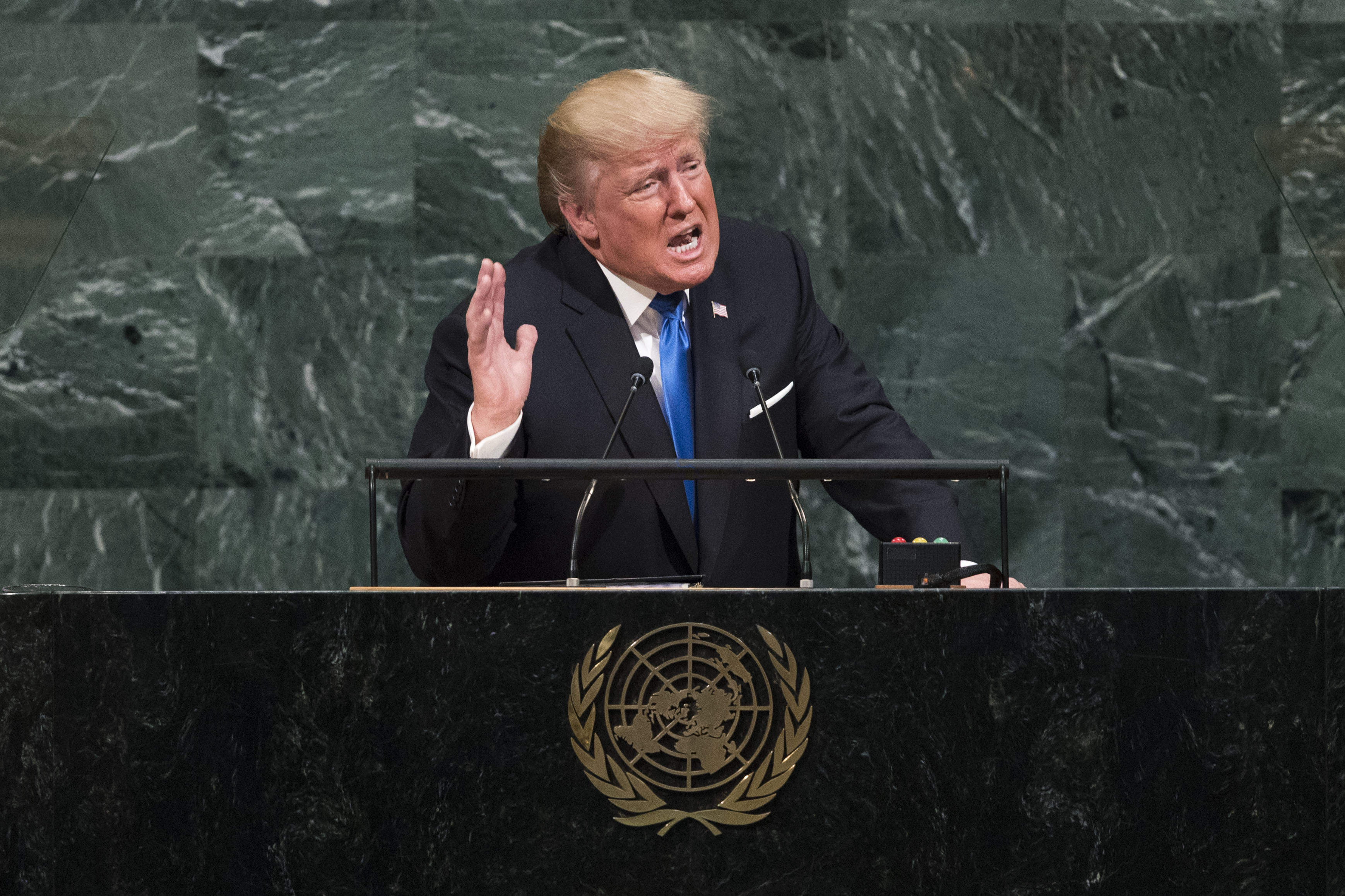 President Donald Trump addresses the United Nations General Assembly on September 19th, 2017, in New York City.