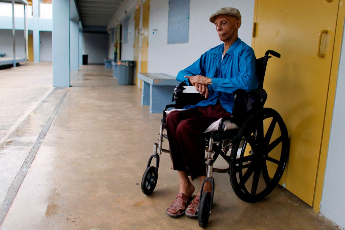 Miguel Angel Nieves sits in his wheelchair at a shelter as Hurricane Maria approaches Puerto Rico on September 19th, 2017.