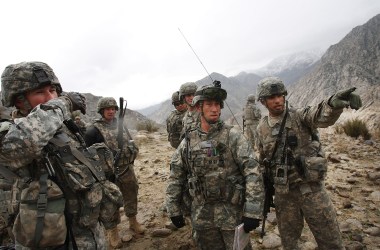 Members of the U.S. Army conduct a joint military exercise with the Afghan National Army on February 23rd, 2009, in the Nuristan Province, Afghanistan.