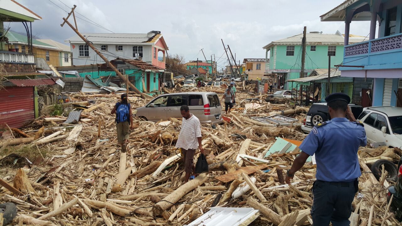 Residents survey the damage from Hurricane Maria in Roseau, Dominica, on September 20th, 2017.