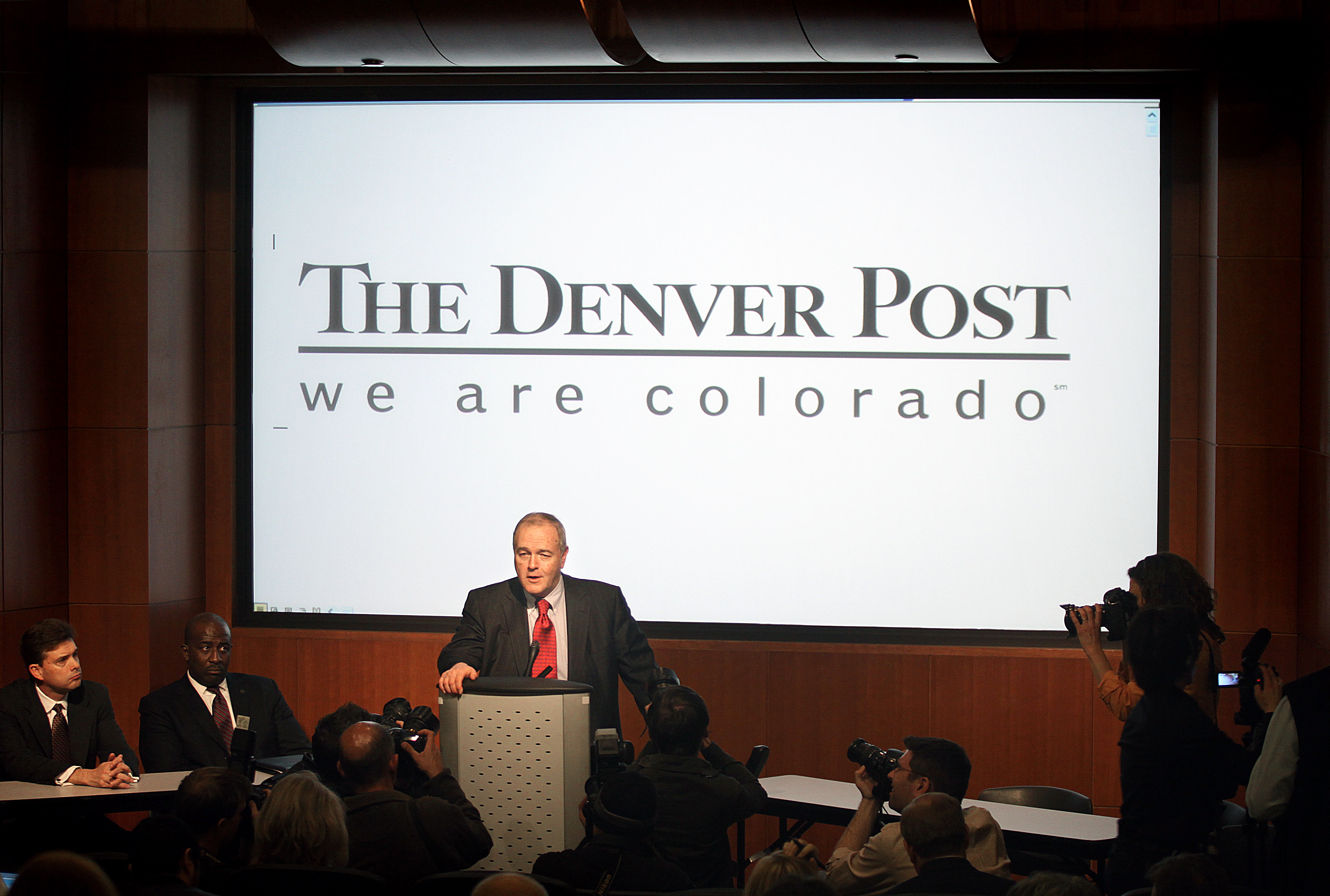 Dean Singleton, publisher of the Denver Post, addresses the media about the announced closure of the Rocky Mountain News, on February 26th, 2009, in Denver, Colorado.