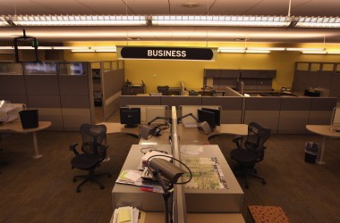 A section of the Rocky Mountain News newsroom sits empty on February 27th, 2009, in Denver, Colorado.