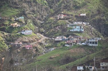 Damaged homes and vegetation during the passage of Hurricane Maria, are viewed on a mountain in Naranjito, southwest of San Juan, Puerto Rico, on September 24th, 2017.