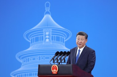 Chinese President Xi Jinping speaks during the 86th Interpol General Assembly at the Beijing National Convention Center on September 26th, 2017, in Beijing, China.