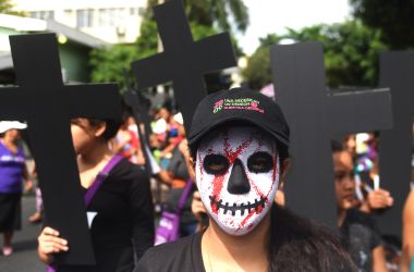 Salvadoran women march at a protest calling for the decriminalization of abortion in San Salvador on September 28th, 2017.