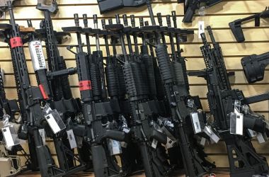 Semi-automatic rifles are seen for sale in a gun shop in Las Vegas, Nevada, on October 4th, 2017.