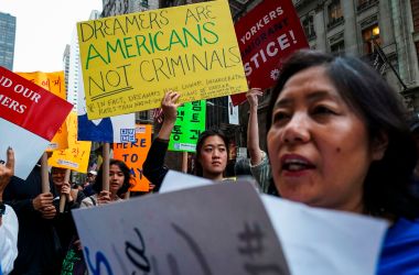 People demonstrate in support of the Deferred Action for Childhood Arrivals in New York City on October 5th, 2017.