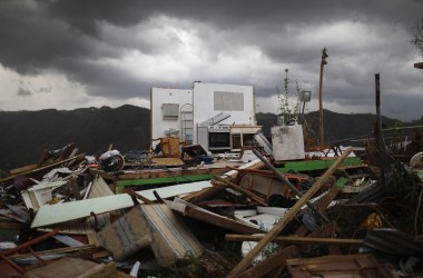 The remnants of a destroyed home stand more than two weeks after Hurricane Maria hit the island on October 6th, 2017, in Morovis, Puerto Rico.